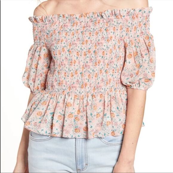 Socialite Ruched Peplum Waist Floral Off Shoulder - Picture 3 of 12
